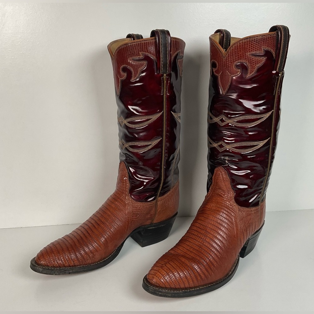 Vintage Tony Lama Teju Lizard Cowgirl Boots | Patent Leather | 6 C | Women’s 7
